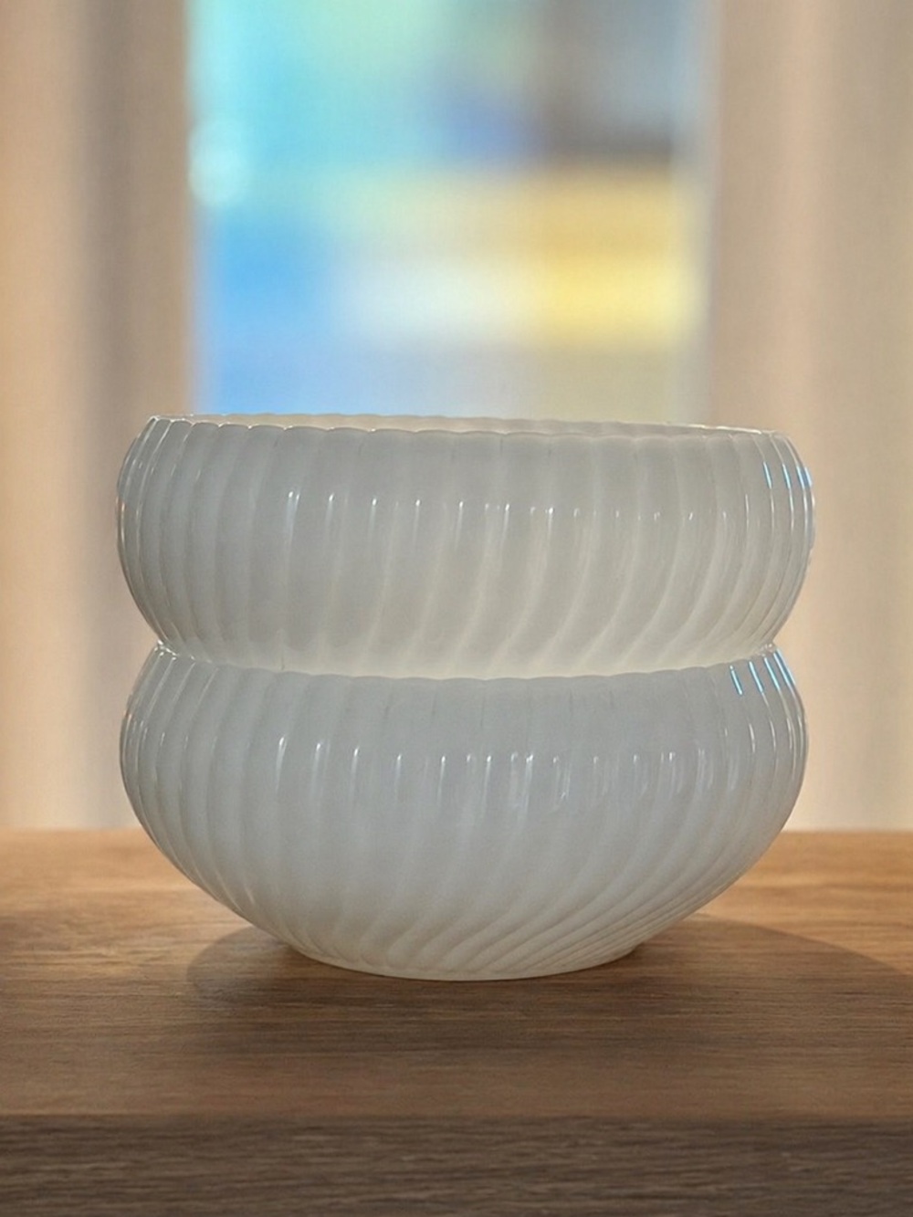 Vintage MCM White Milk Glass Ribbed Bowls x2
